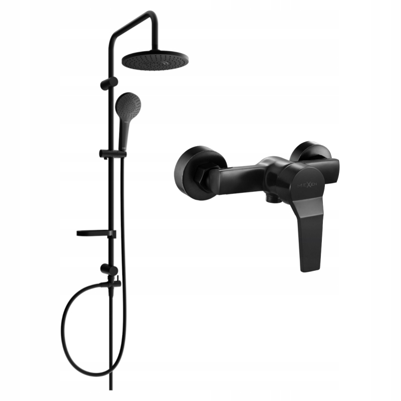 Mexen Erik stenová sprchová súprava s dažďovými tryskami a batériou Caro