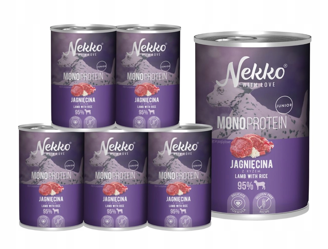 Levně Nekko Monoprotein vlhké krmivo pro psy Junior Jehněčí rýže 6x400g