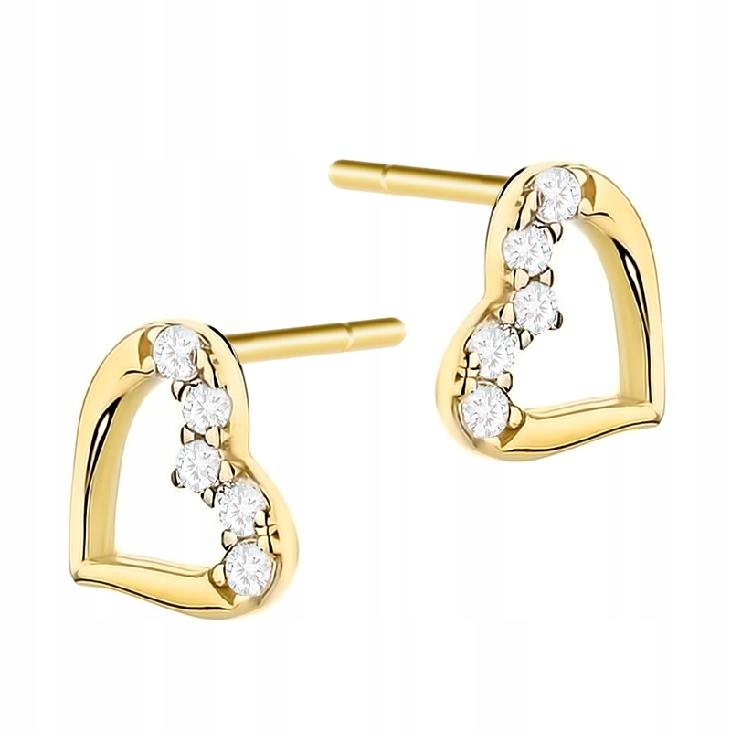 Zlaté Náušnice Dámské ryzosti 585 14k Srdce Srdíčka s bílými zirkony