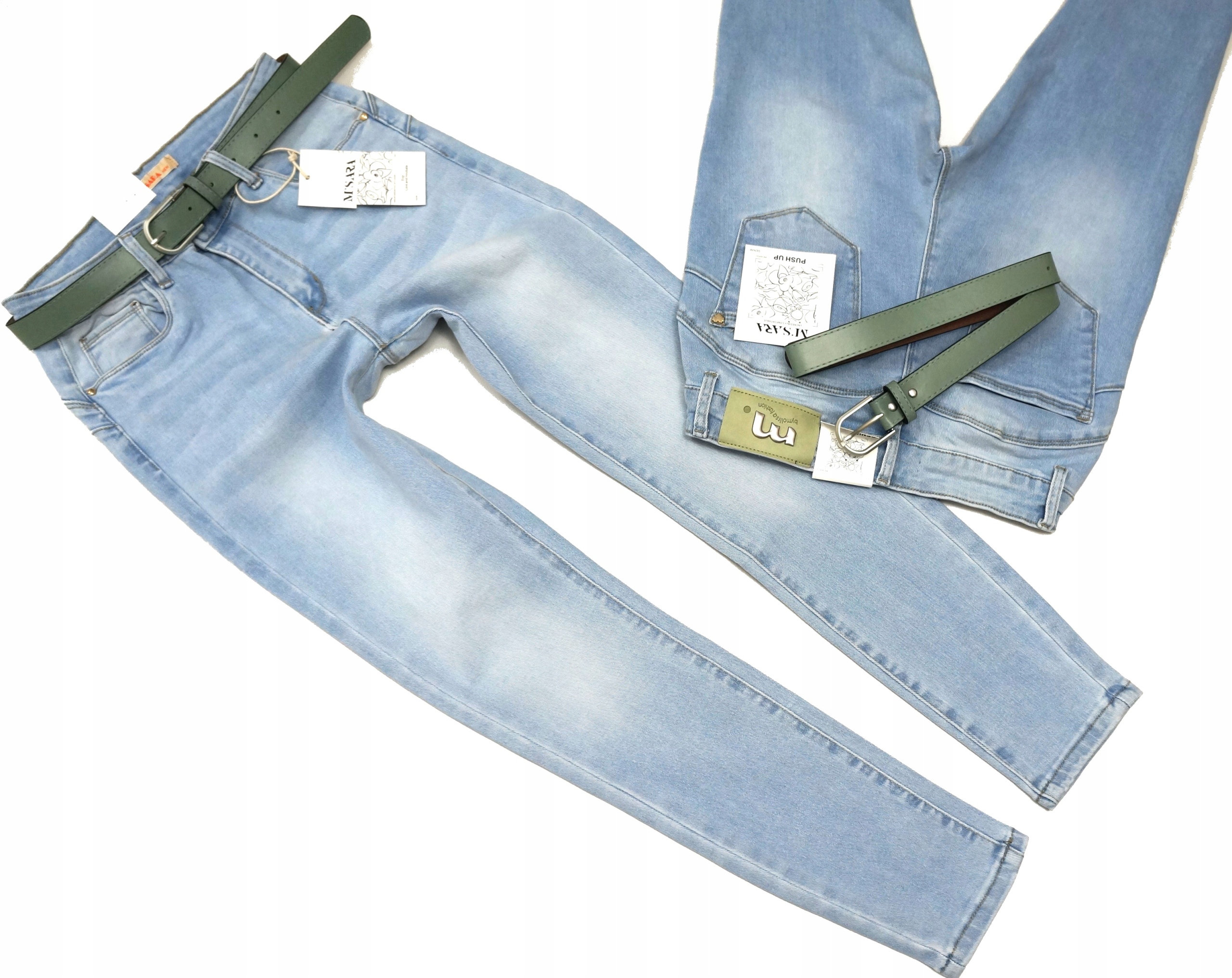 M.sara Modne Spodnie Jeansowe Rurki Push Up Niebieskie Pasek 48 4XL