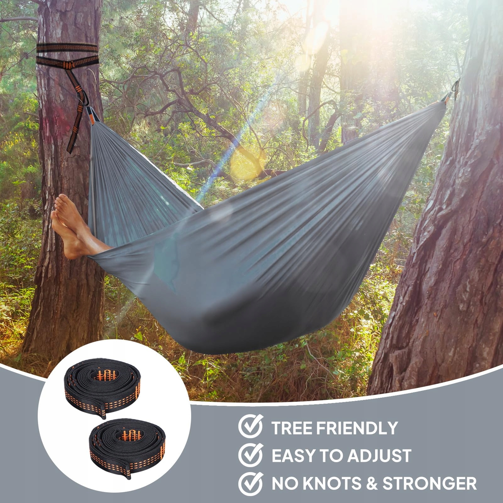 NATUREFUN Ultralekka Hamak Campingowy 300kg 300x200cm Nylon — miniatura 3