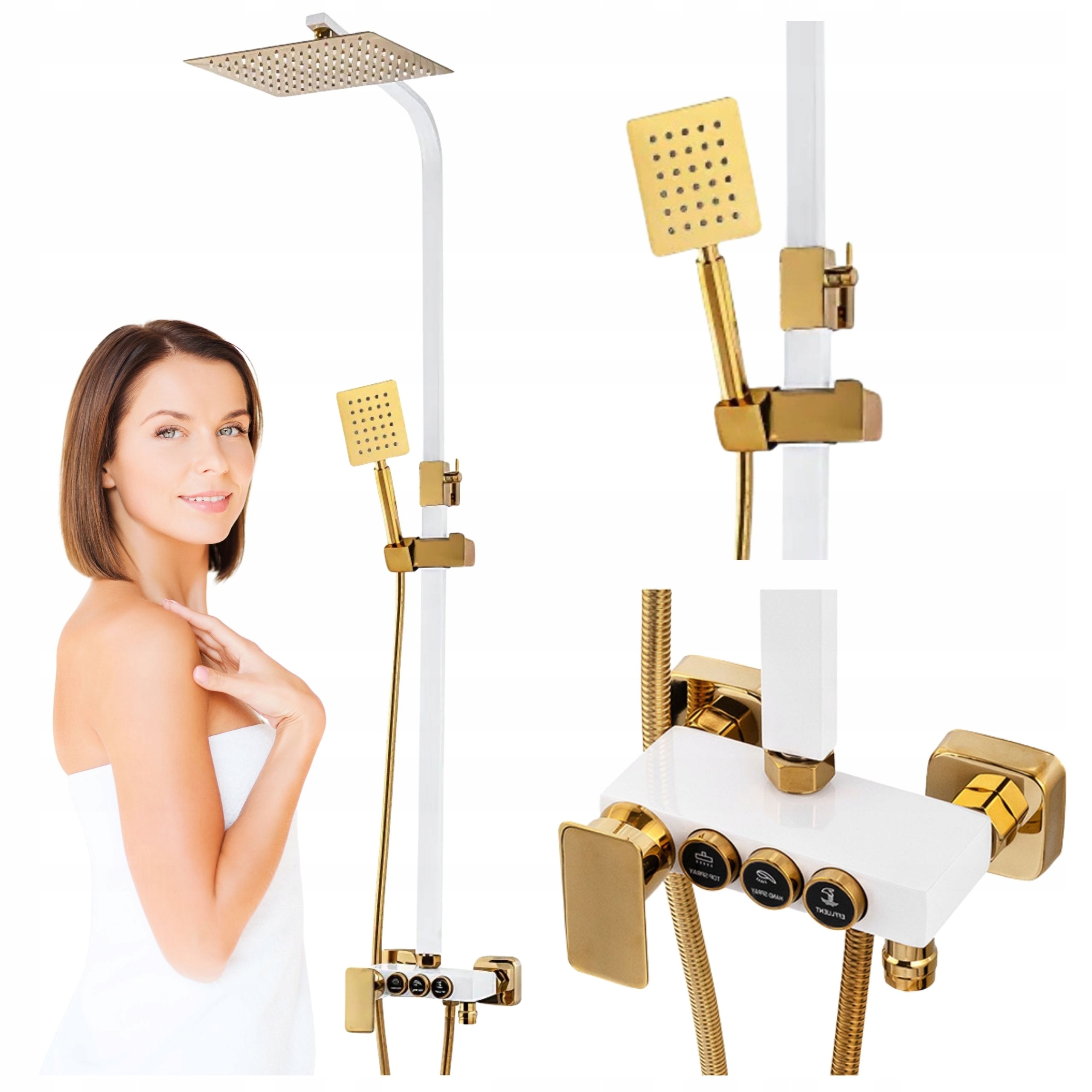 Sprchový Set Bianca pro povrchovou montáž, Bílá/zlatá