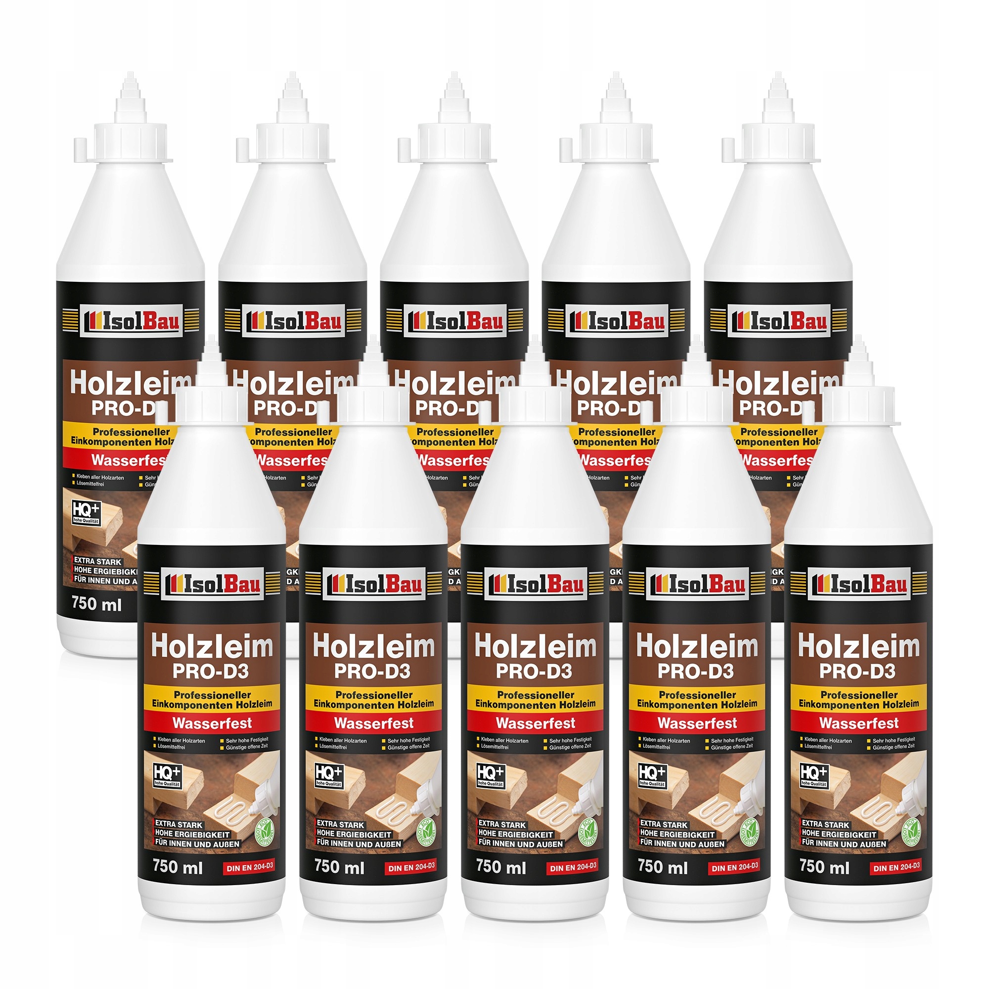 Lepidlo na dřevo Pro D3 IsolBau bílé voděodolné 10 x 750 ml Extra silné