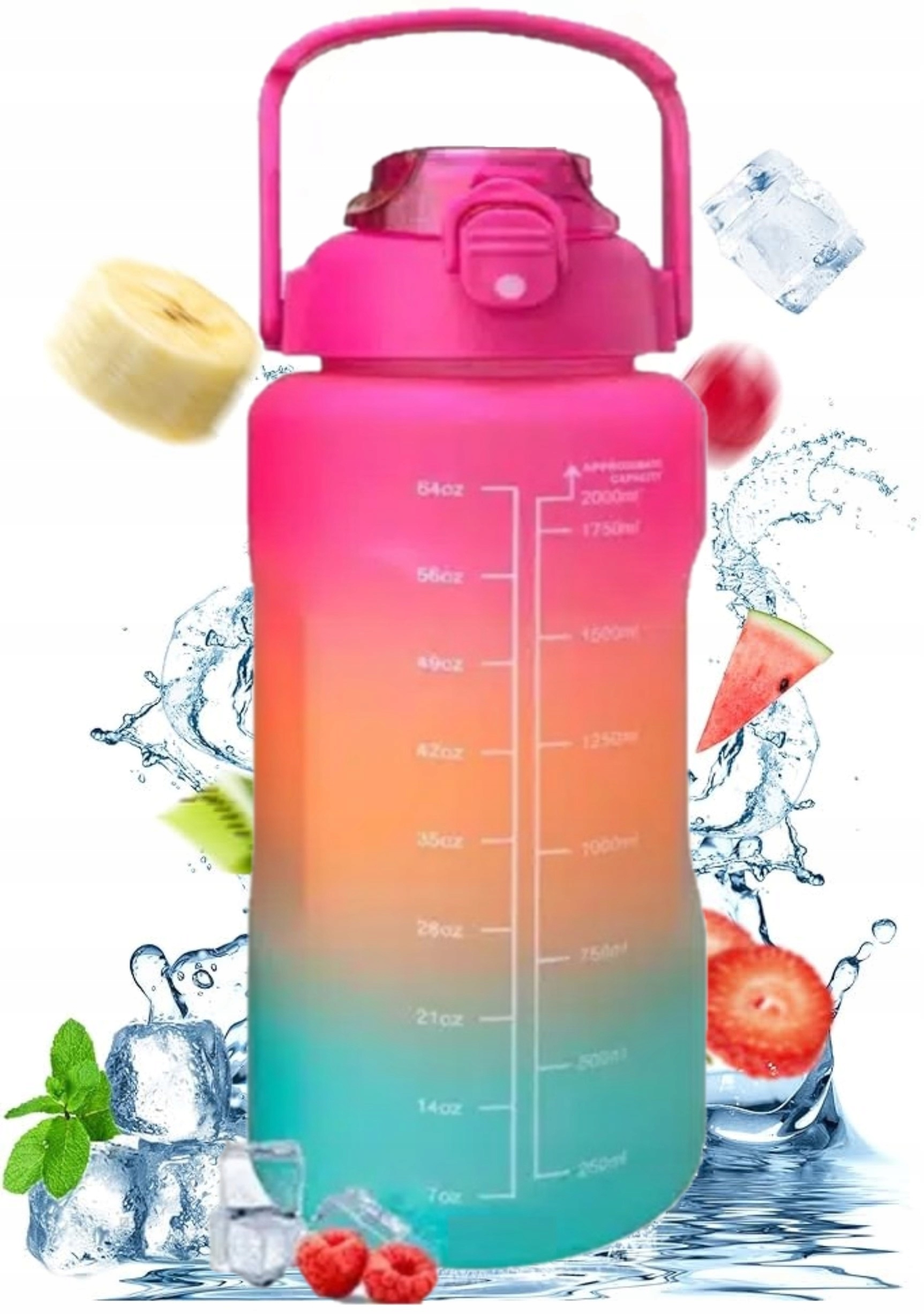 BUTELKA NA WODĘ BIDON Z MIARKĄ MOTYWACYJNĄ 2000 ML FITNESS NA SIŁOWNIĘ