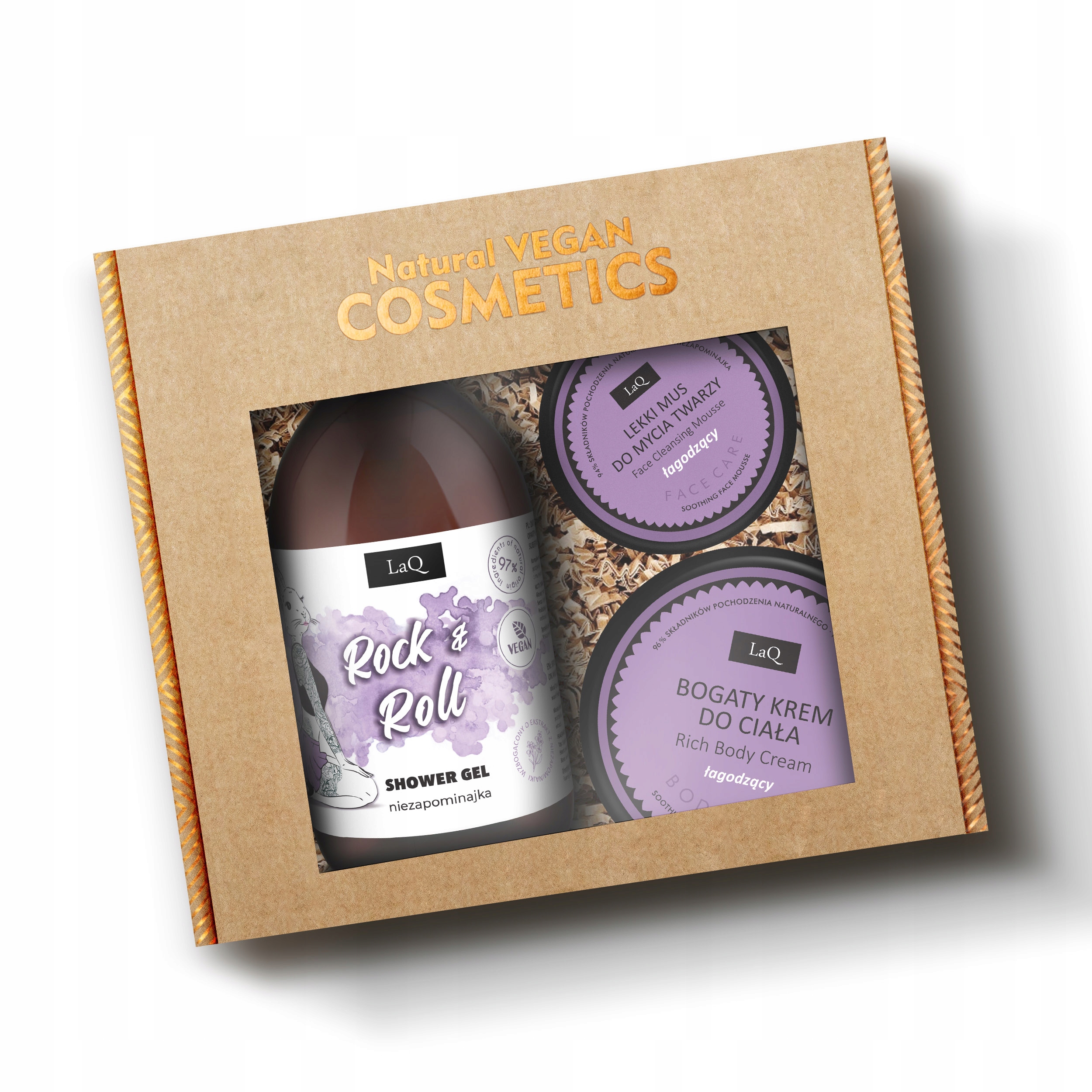 Zestaw kosmetyków dla kobiety żel pod prysznic krem mus Niezapominajka LaQ