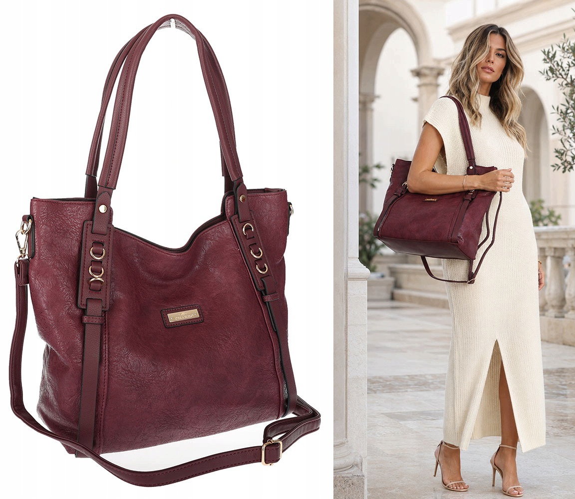 Dámská shopper kabelka prostorná elegantní taška přes rameno CH914 Bordó