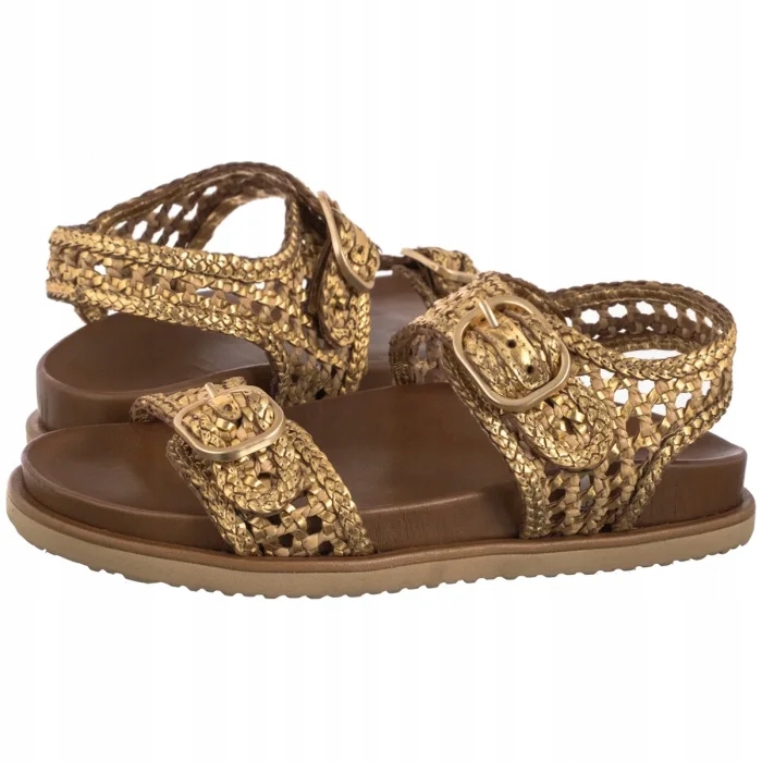 Dámské boty Obuv na léto Sandály Wojas Zlaté Pletenina 76242-88