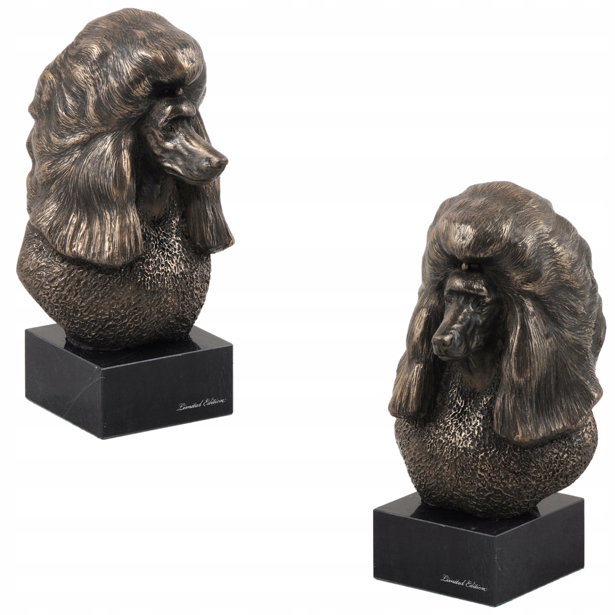 Pudel statuetka psa, popiersie na kamiennej podstawie, rzeźba, trofeum na