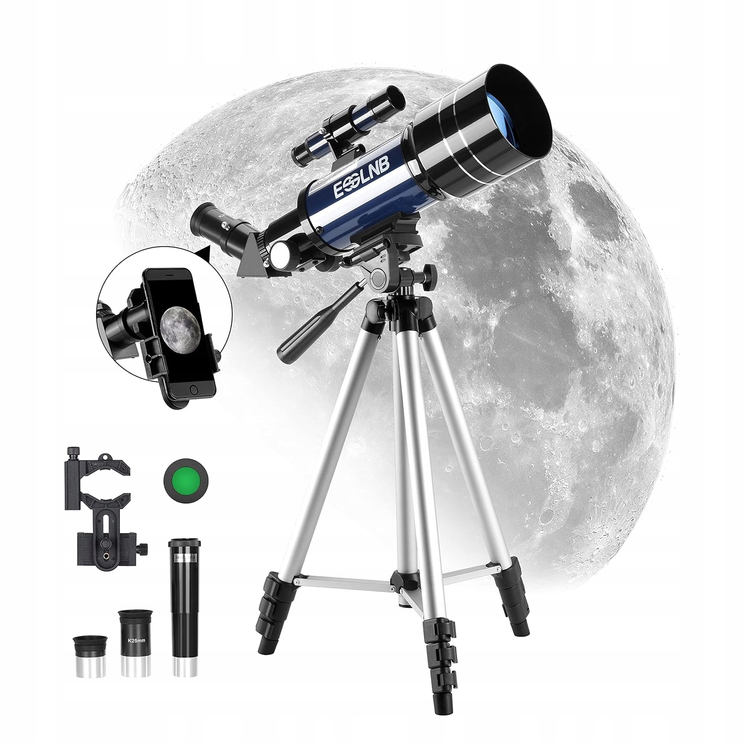 Esslnb 360/70 Teleskop refrakcyjny 70/360 adapter na smartfon w zestawie