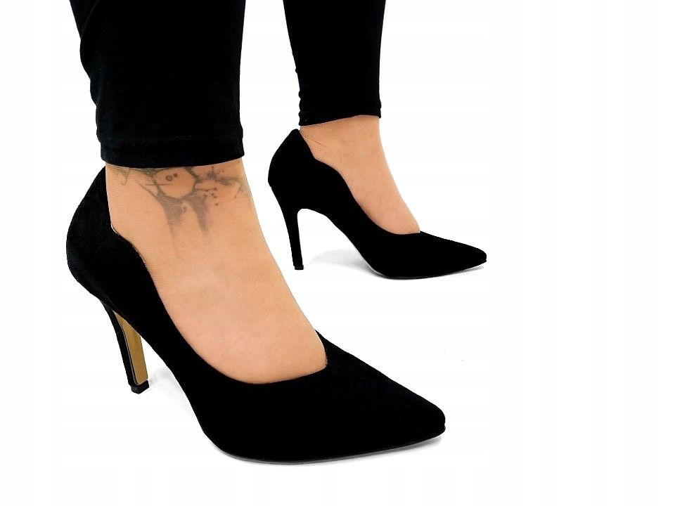 Černé Semišové Vysoké Podpatky, Boty Na Podpatku, Polské Kůže, Velikost 35