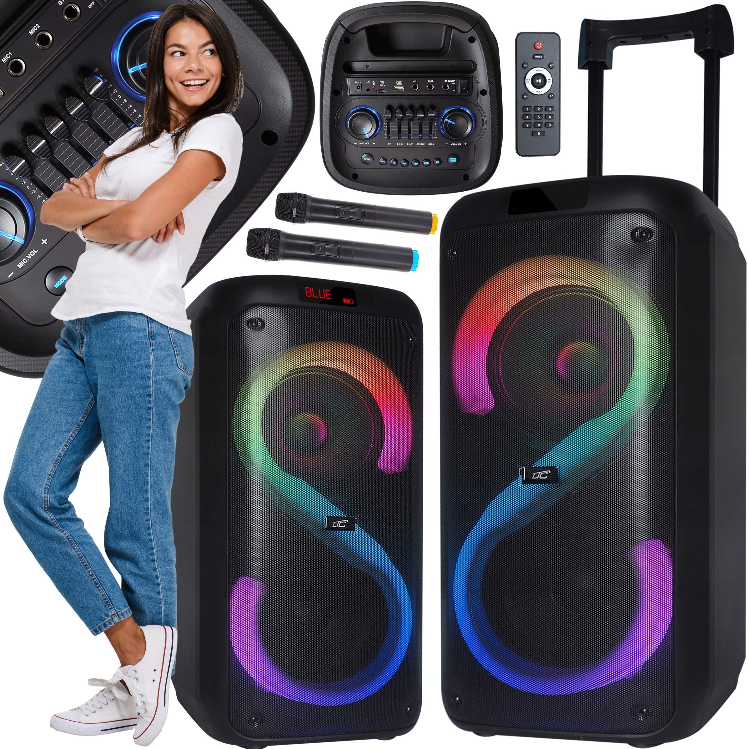 Přenosný Reproduktor XXL 400W Partybox Karaoke Dálkové Ovládání Aux Usb Bt Fm