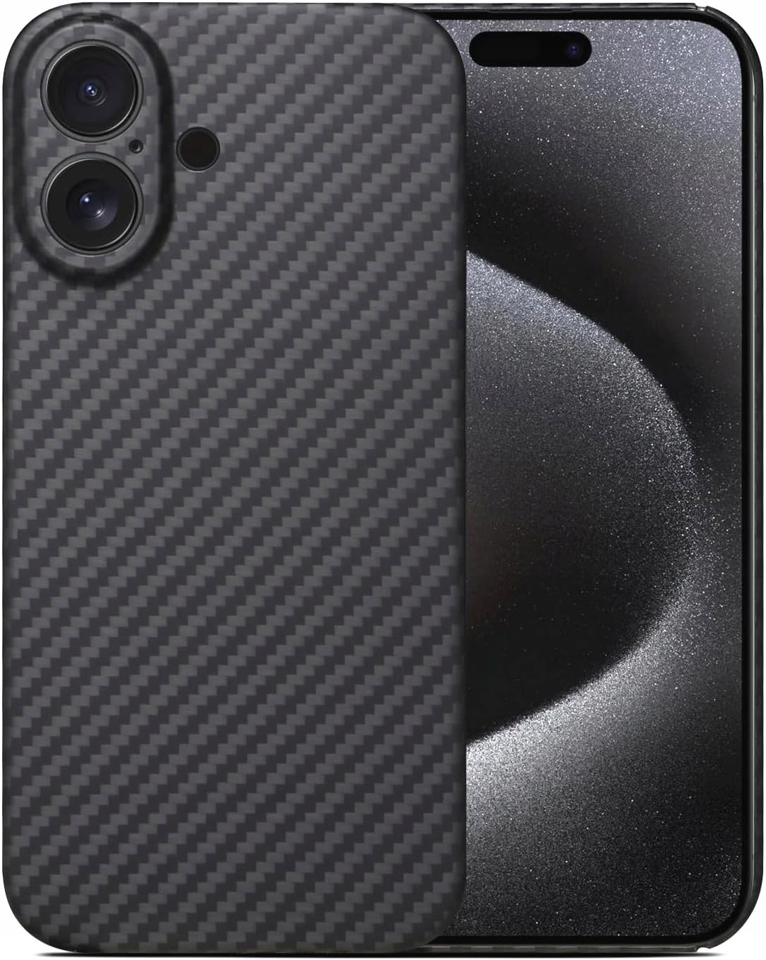 Pouzdro Sisyphy z aramidového vlákna pro iPhone 16 Plus s texturou uhlíkových vláken