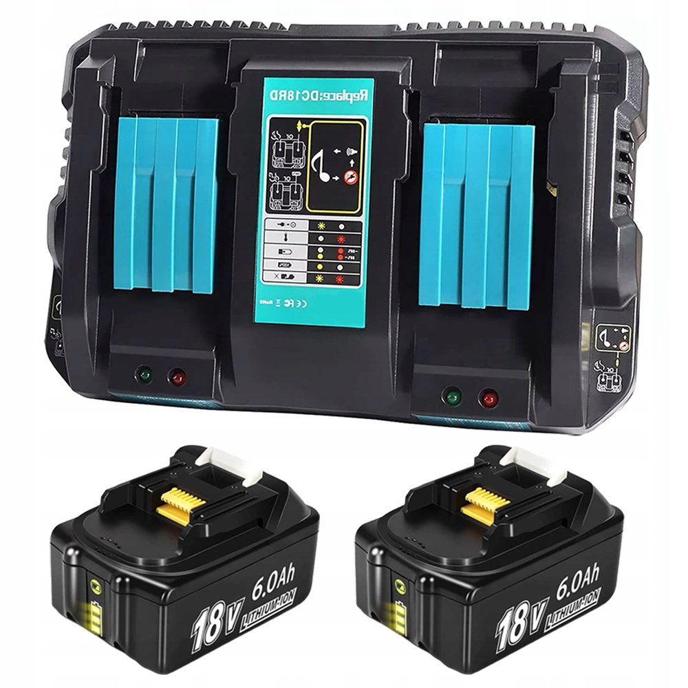 2x Akumulátor pro 18V 6Ah BL1840 BL1850 BL1860B Nabíječka 14.4-18V