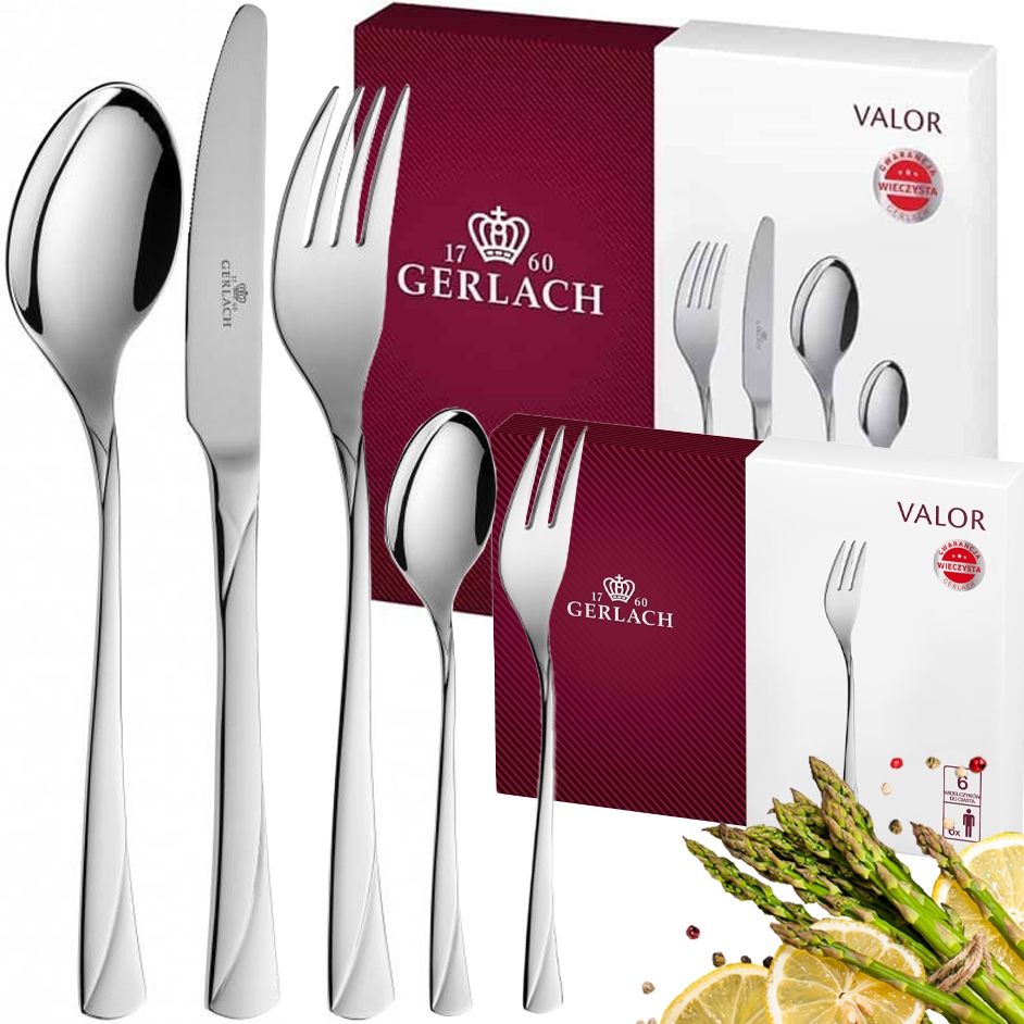 GERLACH KOMPLET ZESTAW SZTUĆCY SZTUĆCE + WIDELCZYKI CIASTA VALOR 30el 6os