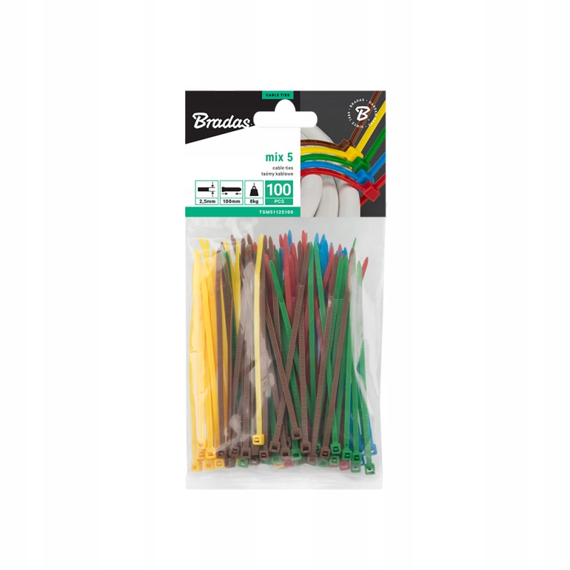 Taśma zaciskowa Bradas Mix kolorów 100szt. 2,5 x 100mm