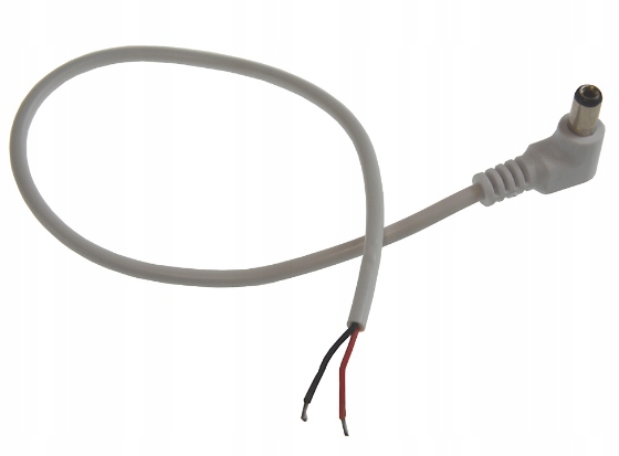 

Biały kabel wtyk DC 2,1 5,5 kątowy 30cm (1393)