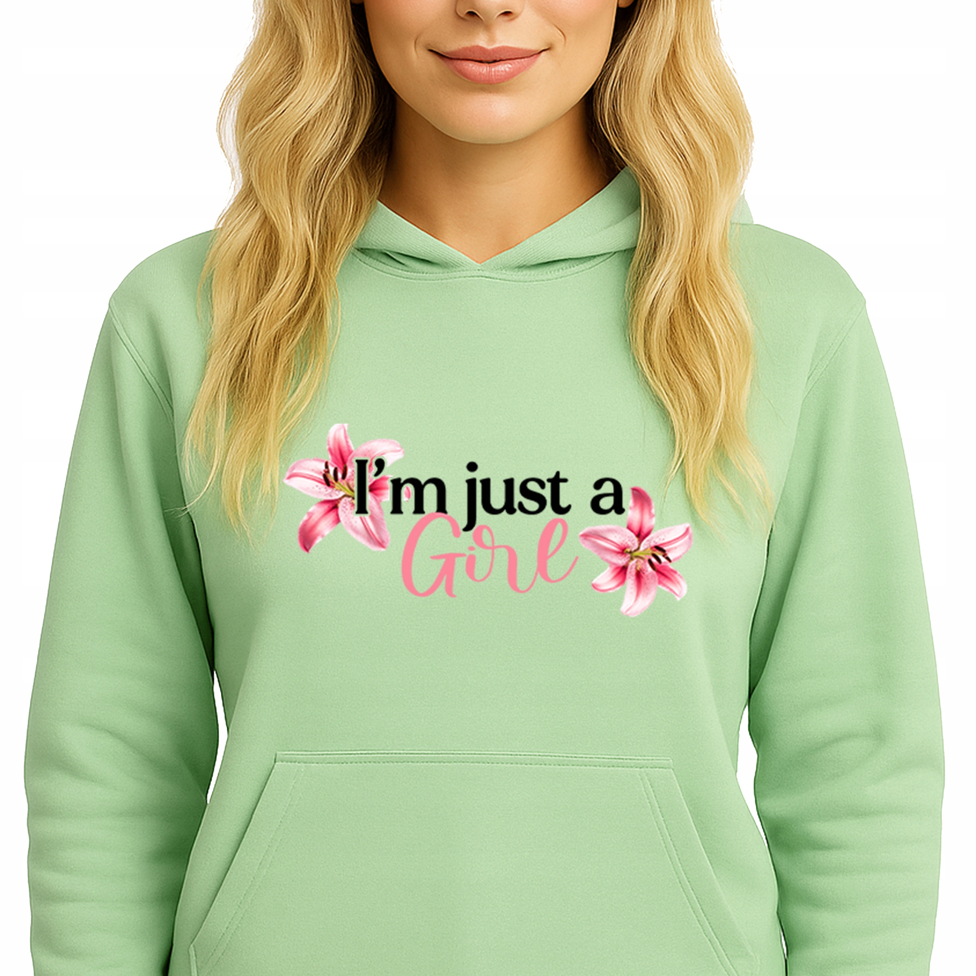 Mikina S Kapucí Hoodie Pistachio Green Bavlněná Módní I'm Just A Girl S