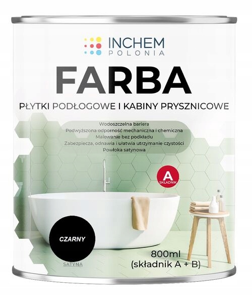 Farba płytki podłogowe i kabiny prysznicowe zestaw 800 ml Czarny