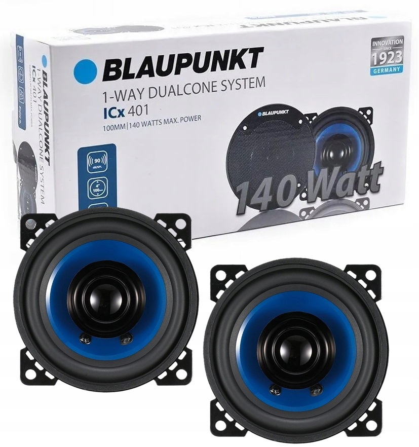Głośniki 10cm Blaupunkt ICx 401 140W 4 cale Potężny Bas! Komplet Maskownice