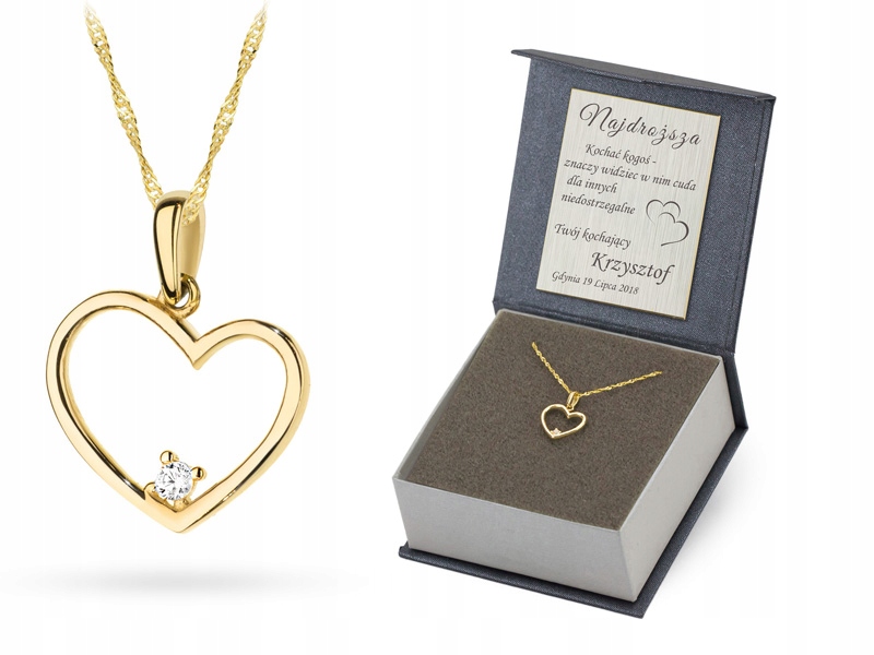 Złoty Naszyjnik 42cm pr. 333 Zawieszka Serce Cyrkonie Łańcuszek 8k