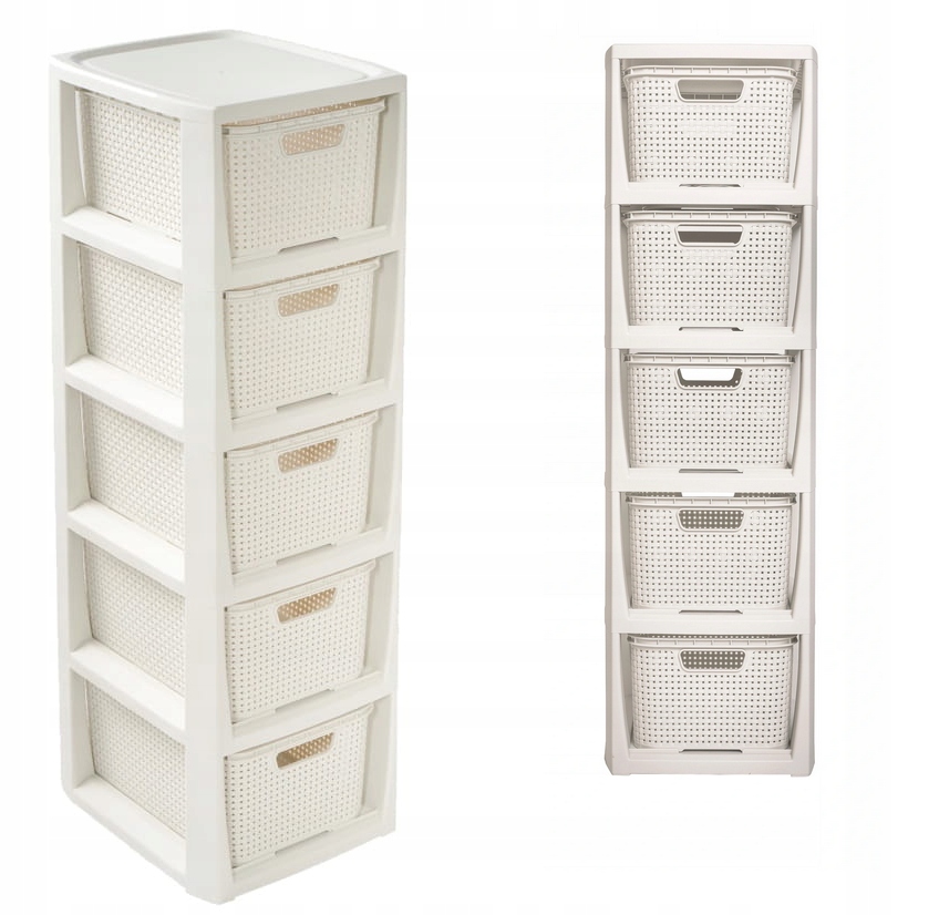 REGAŁ KOMODA SZAFKA PÓŁKA Z 5 KOSZAMI RATTAN BRANQ Głębokość mebla 30 cm