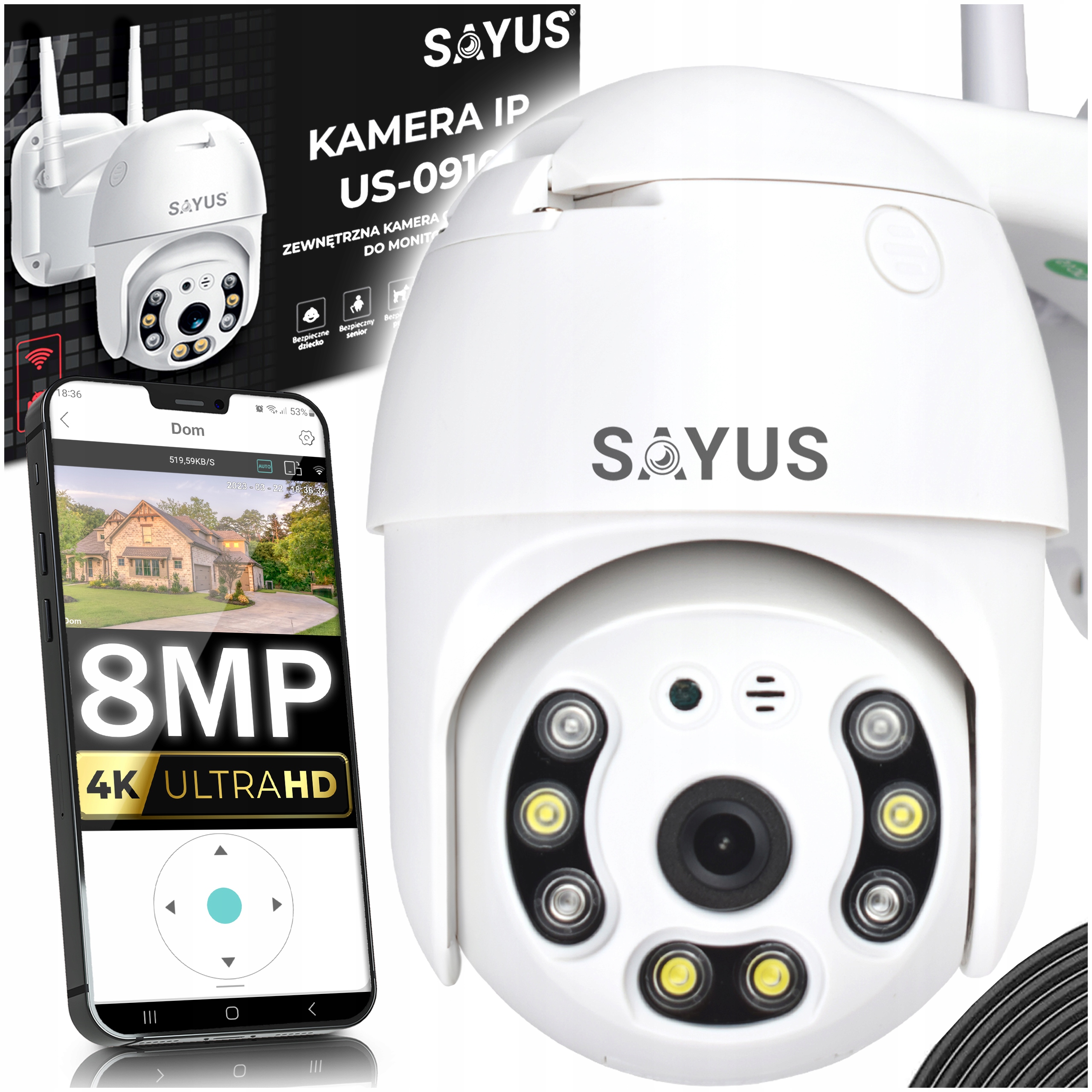 Venkovní Wifi Kamera Otočná 8MPx 4K Ultra Hd Ip 6xZOOM Detekce 8MP