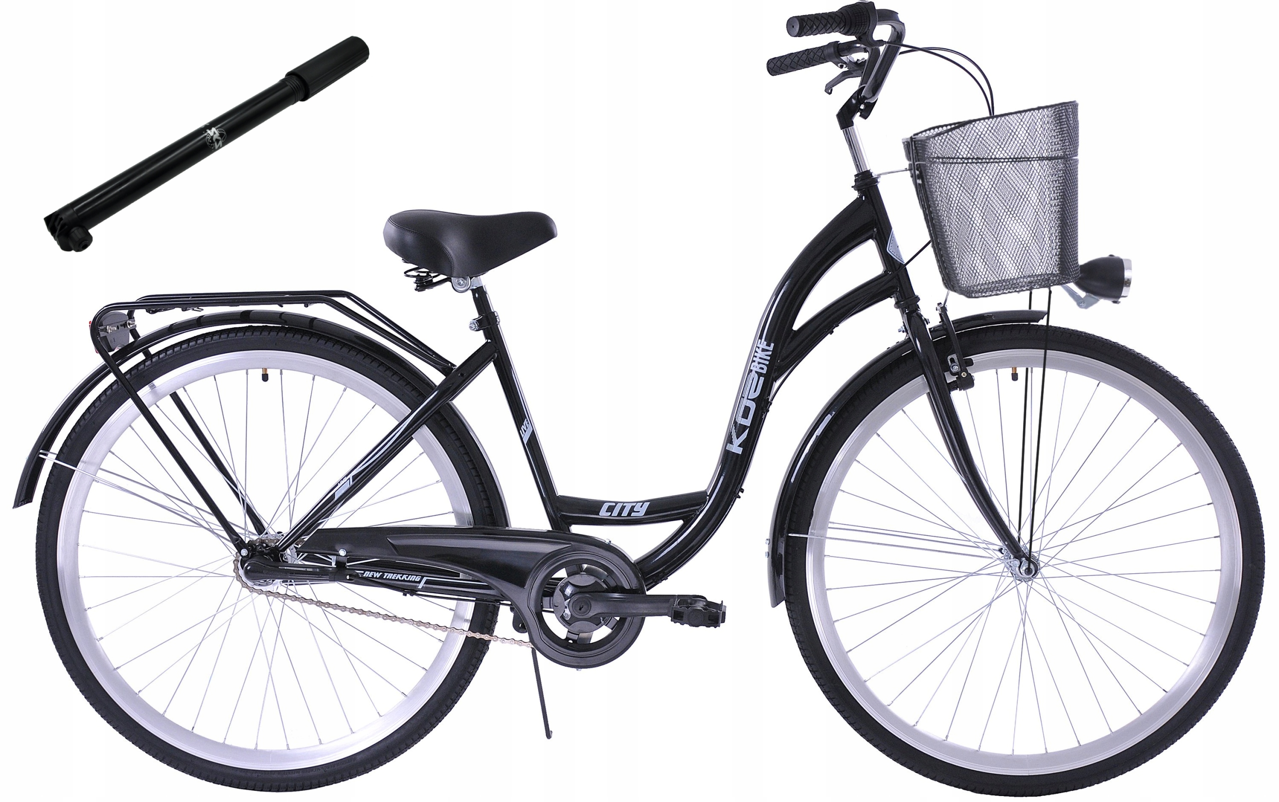 Rower miejski 28 damski Kozbike 3S czarny kosz pompka