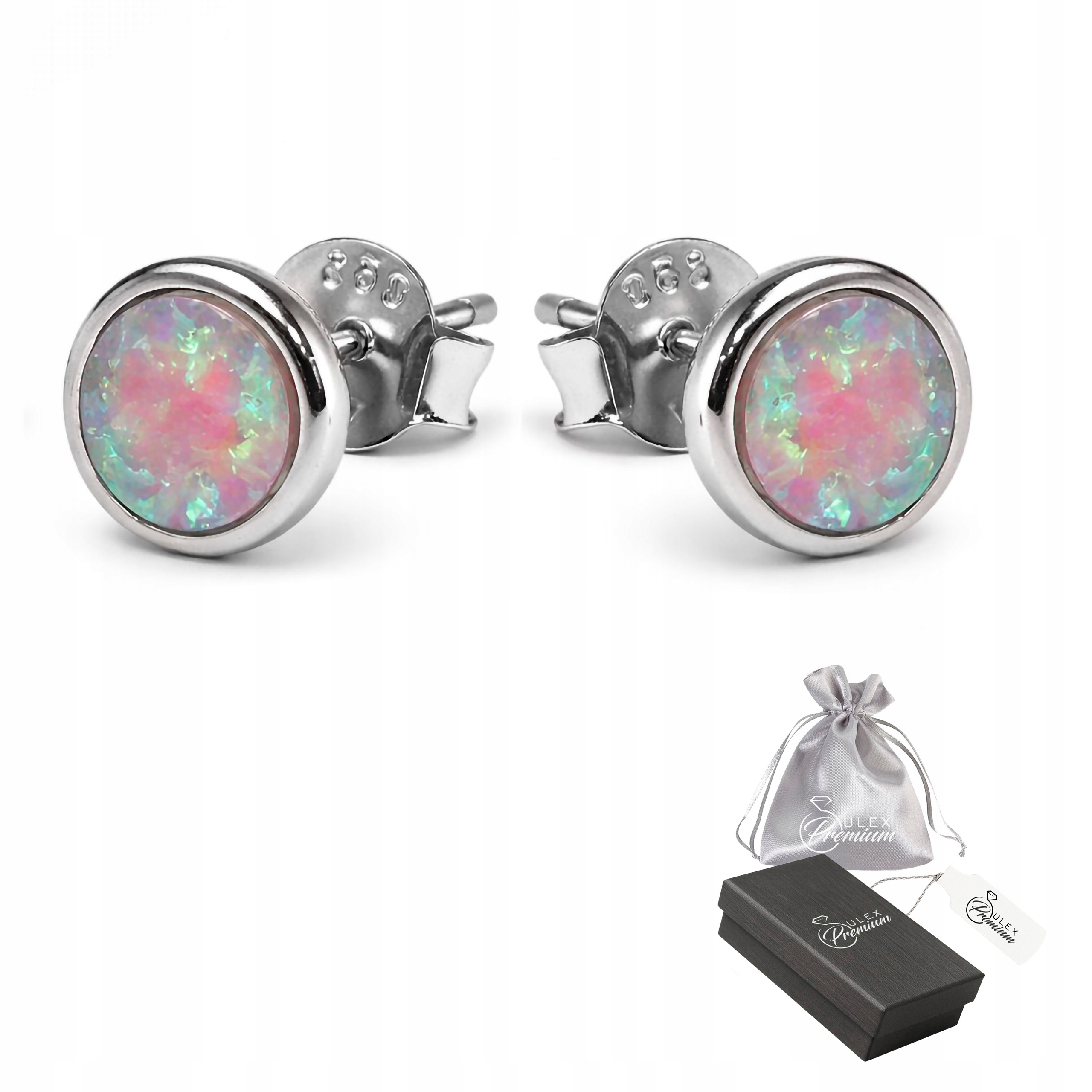 Stříbrné náušnice ryzost 925 Rhodiované s krásným růžovým opálem, kulaté 6,5 mm