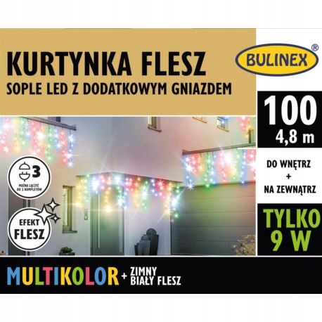 

Lampki 100 Led Kurtyna świetlna sople flesz Kolor