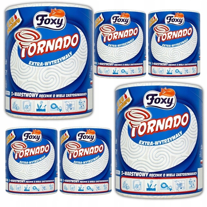 Foxy Tornado ręcznik 3 Warstwy kuchenny papierowy Mocny Pakiet 6 Szt.