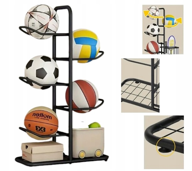 Stojak na 5 piłek Jakość półka organizer przechowywanie piłek czarny