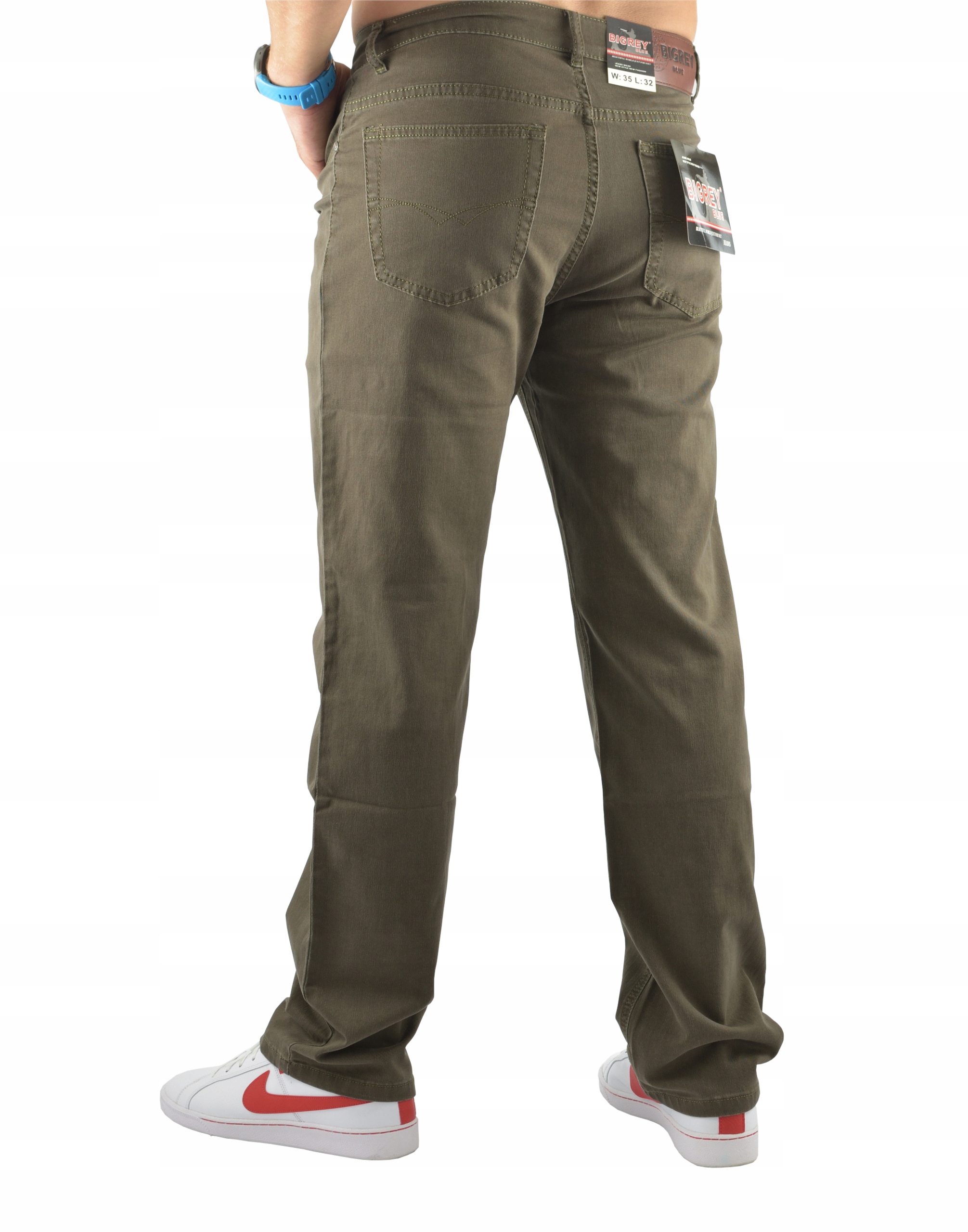 MĘSKIE JEANSY BIGREY SPODNIE OLIWKOWY W36/L30 Model 718