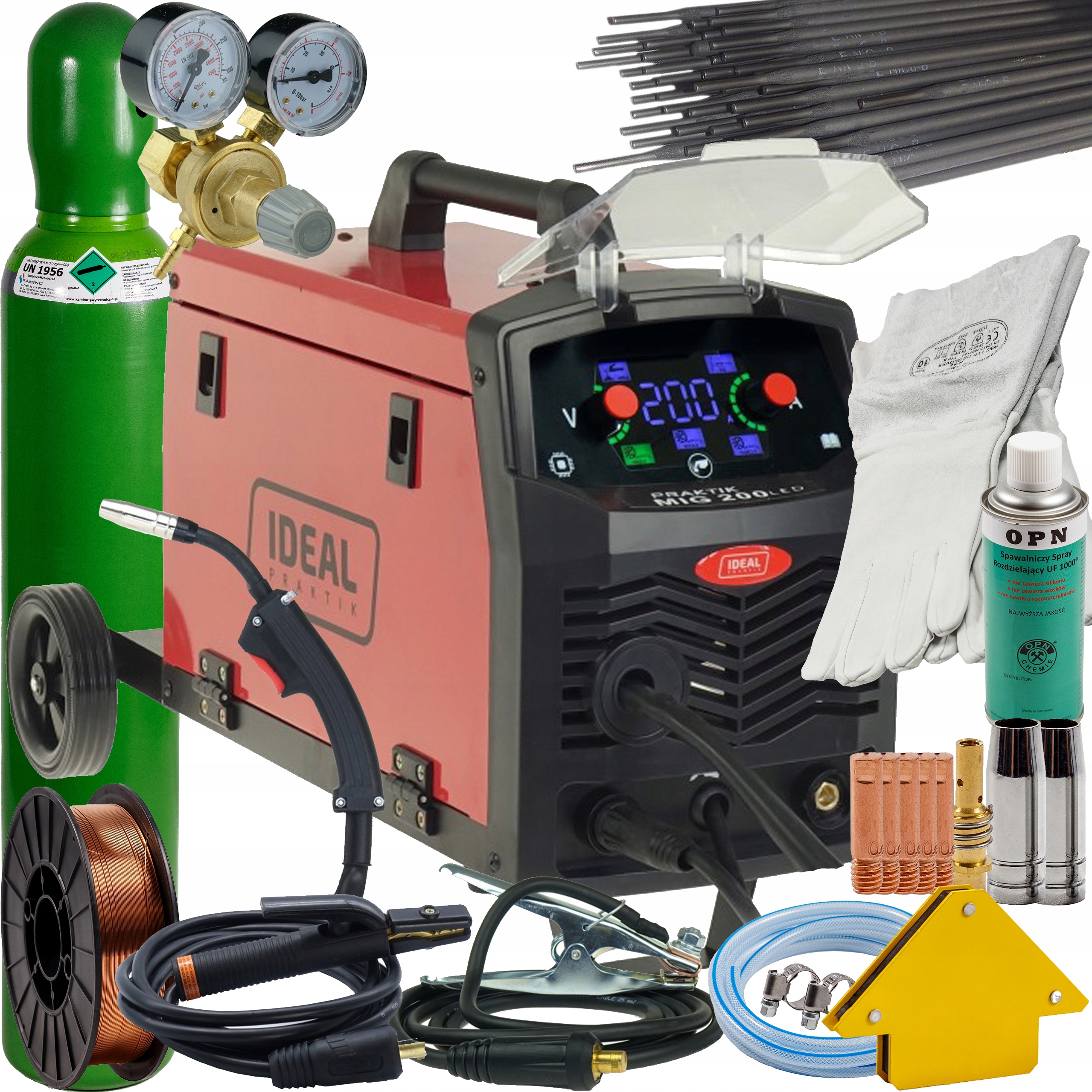 Svařovací Stroj Migomat 200A 60% Mma Praktik Mig 200 Synergic Led Ideal Sada 3