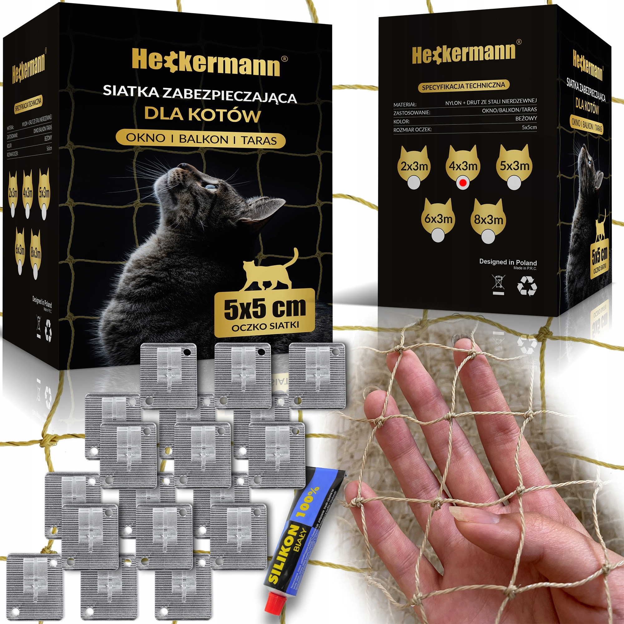 Síťka Na Balkon S Drátkem Premium Pro Kočky Bez Vrtání Set 4x3 m