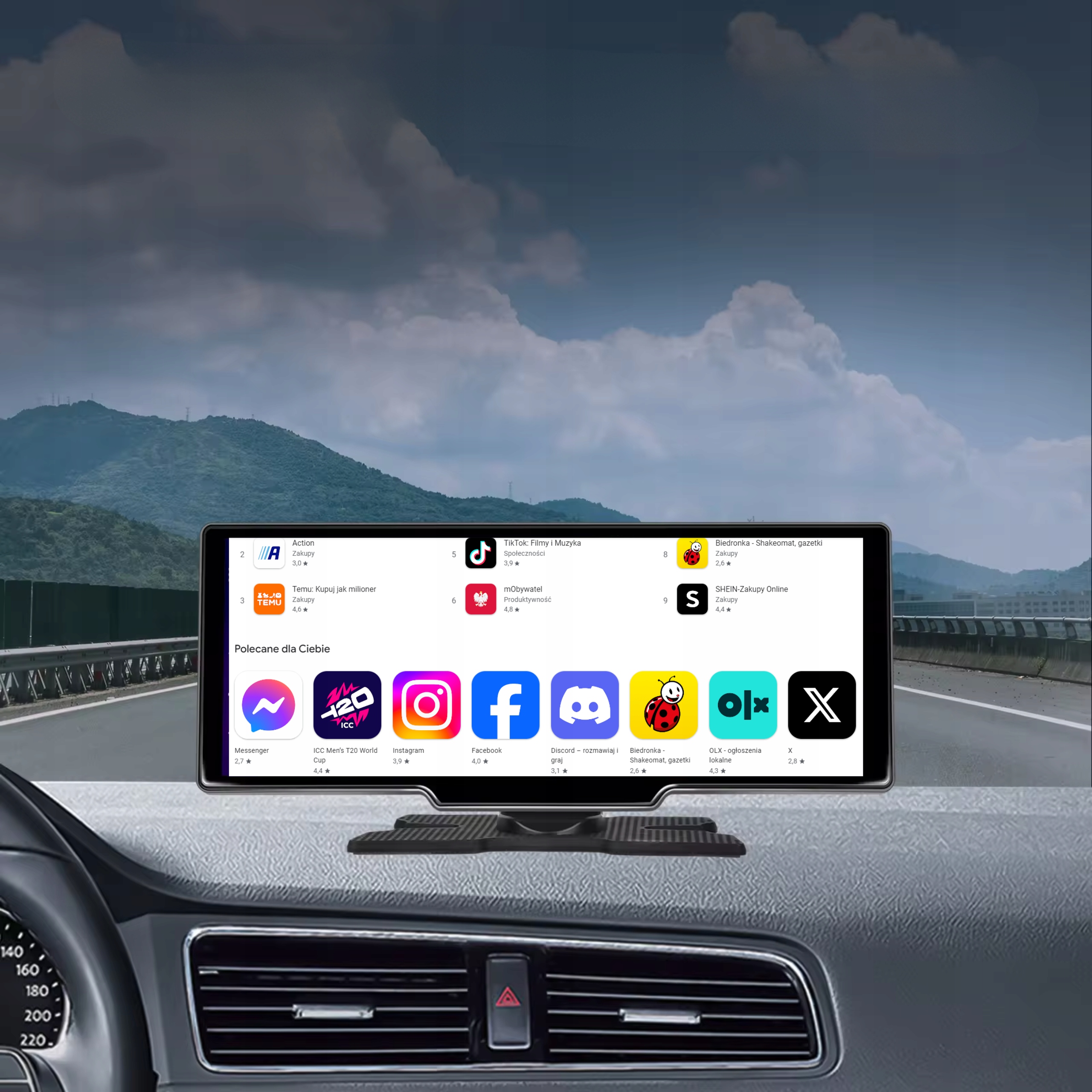 RADIO STACJA MULTIMEDIALNA MONITOR ANDROID AUTO APPLE CARPLAY ANDROID 13 Rodzaje odtwarzanych nośników karta SD USB
