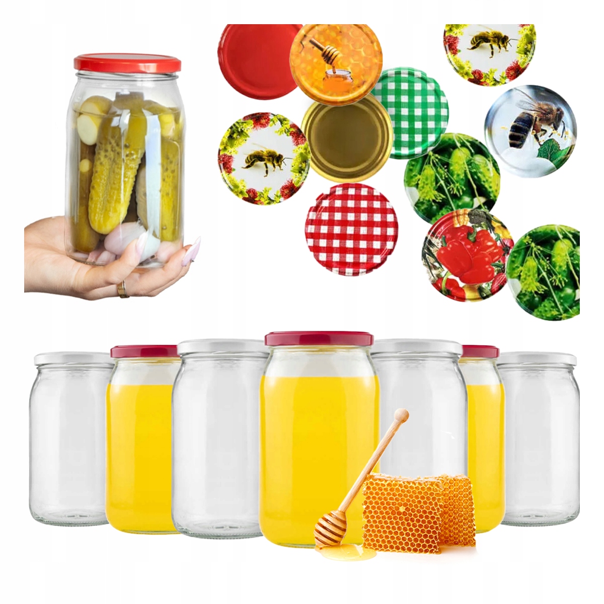 64x Słoik 900ml na Miód Przetwory słoiki szklane 0,9l Wieczko fi82 64szt.