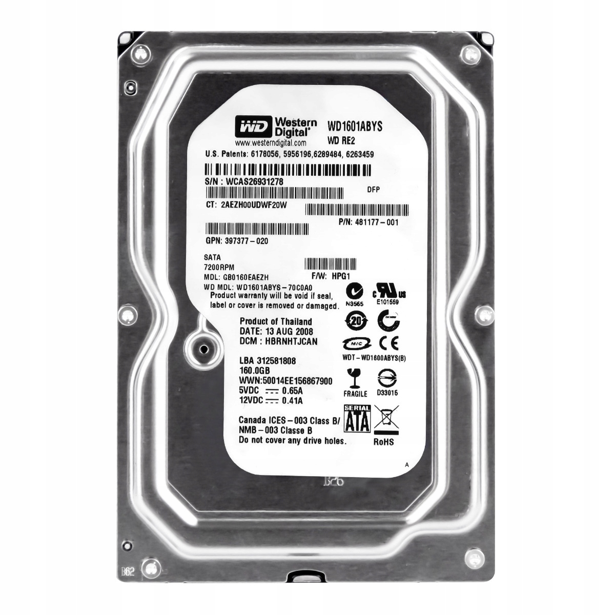 Hp 481177-001 160GB 7.2K 16MB Sata II 3.5'' GB0160EAEZH