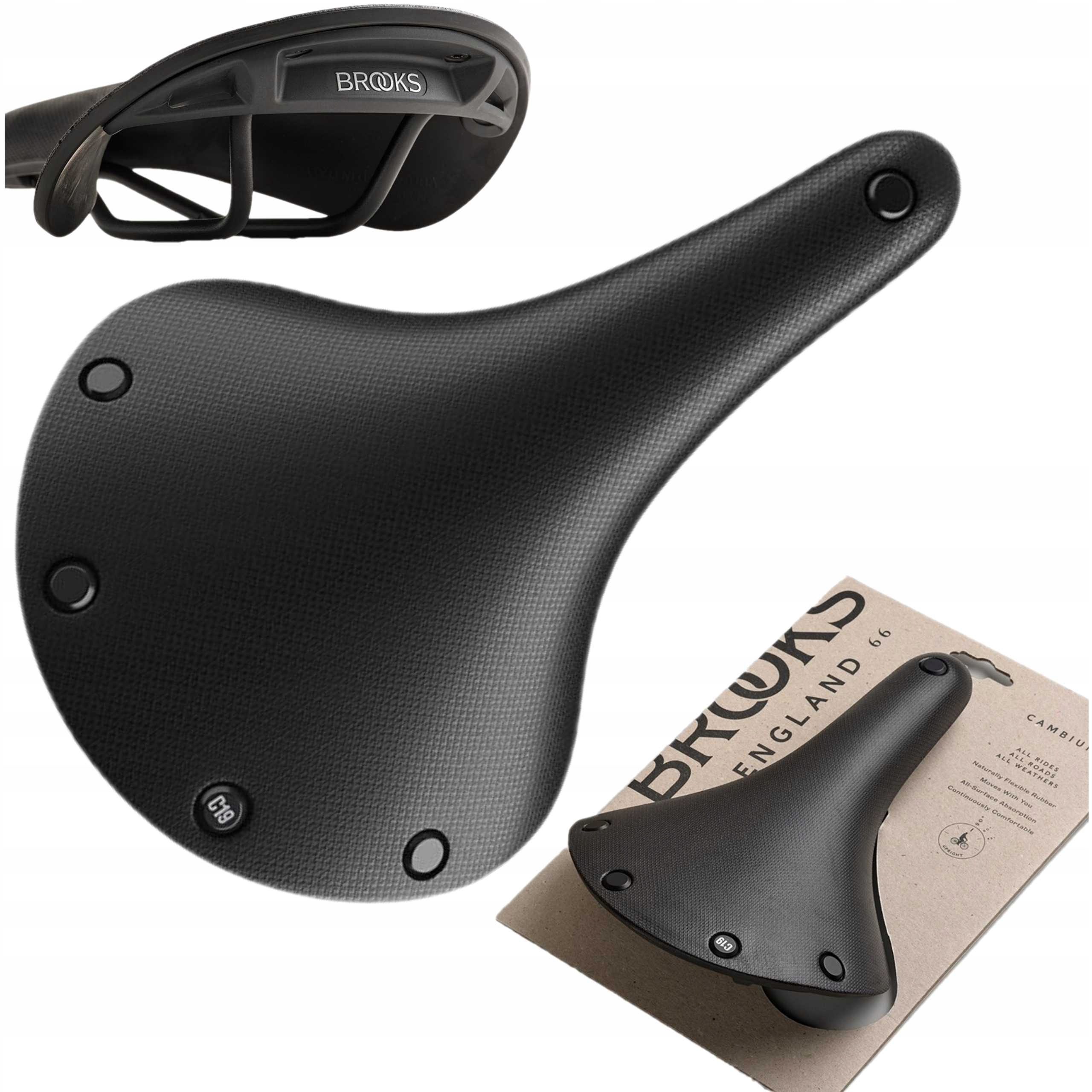 Cyklistické sedlo Brooks Cambium C19 Black Steel Rail 490 g All Weather