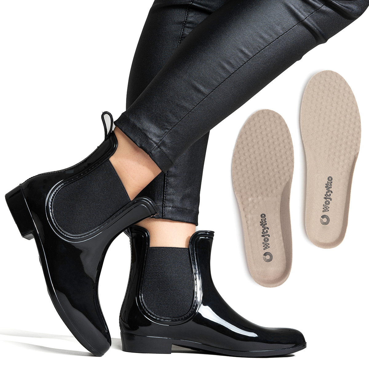 Holínky krátké melisky módní gumáky černé úhledné Wojtyłko 40