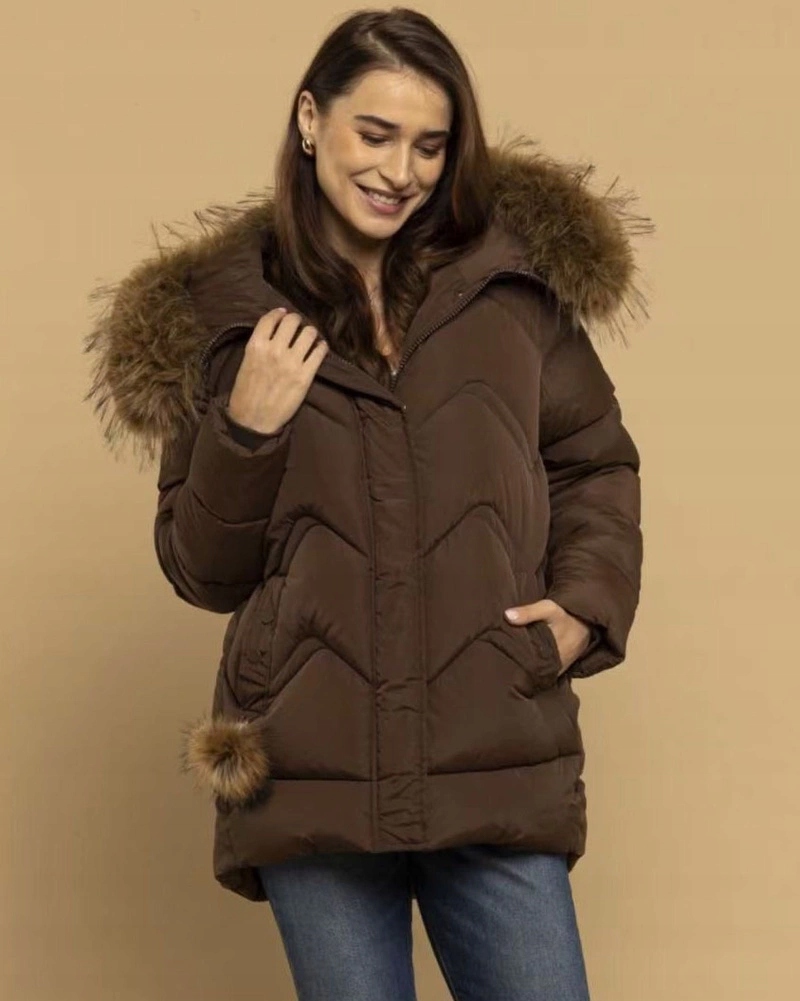 Zimní Bunda Kapuce KK60589 Hnědá XL (42)