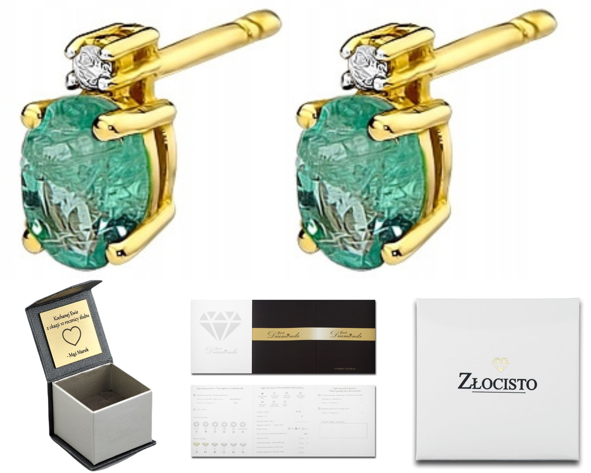 Náušnice S Brilianty A Smaragdem Tyčinky 585