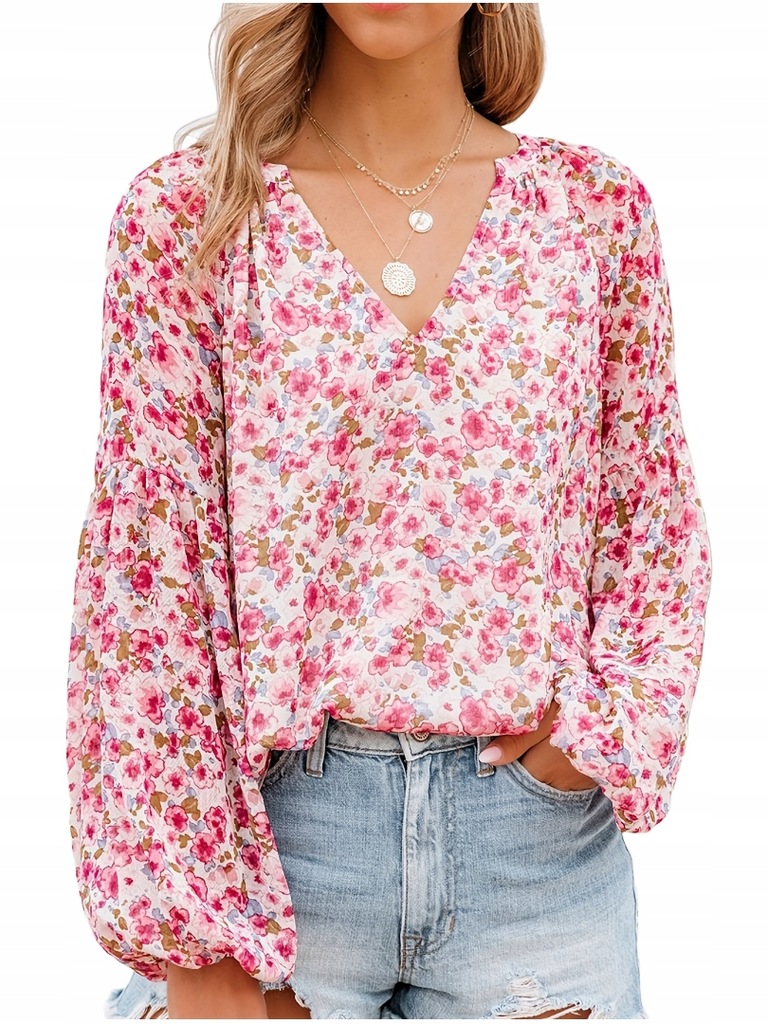 Zwiewna bluzka w stylu boho klasyczny krój kwiaty