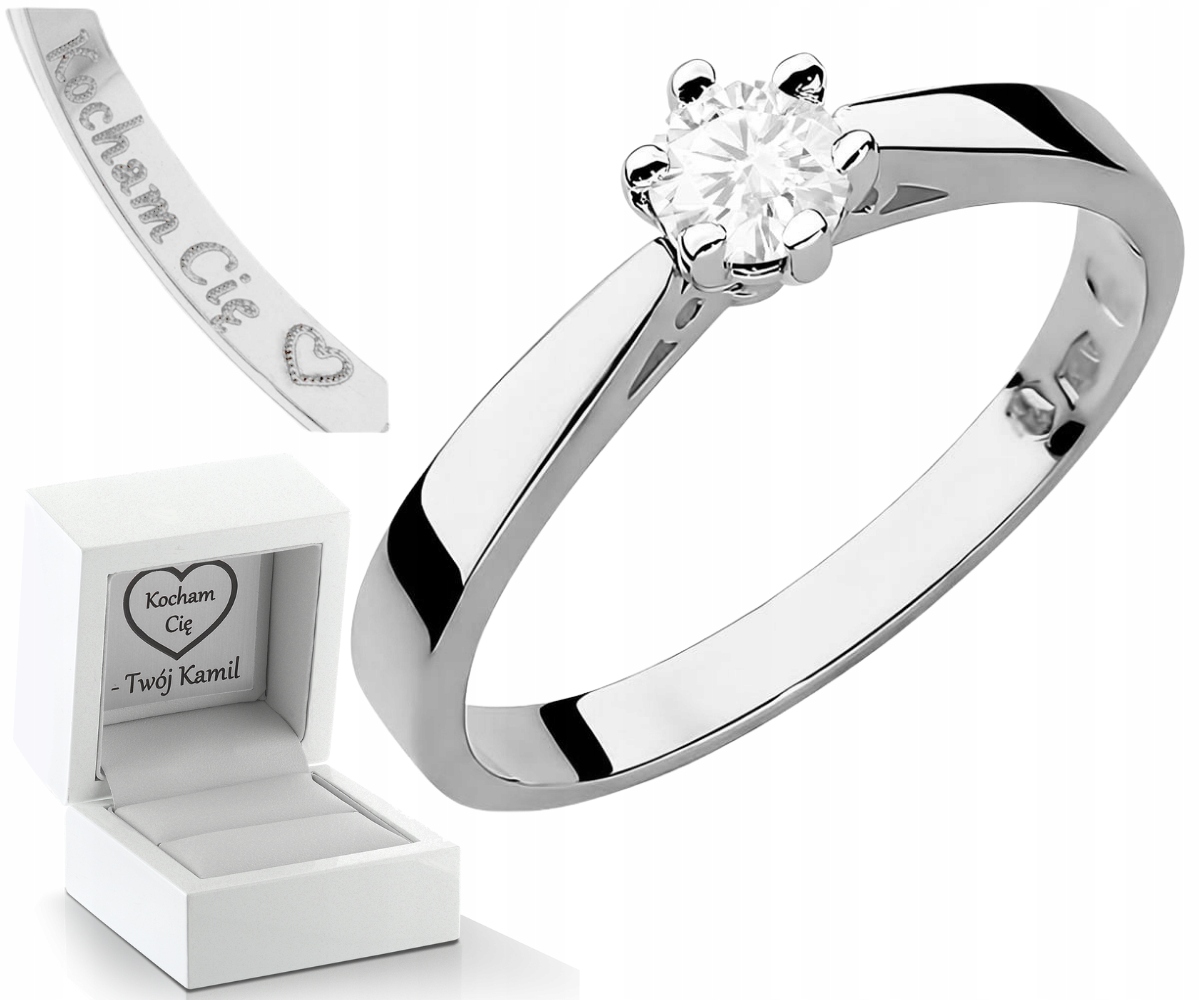 Bílé Zlato Prstýnek Laboratorní Diamant Gravírování 585