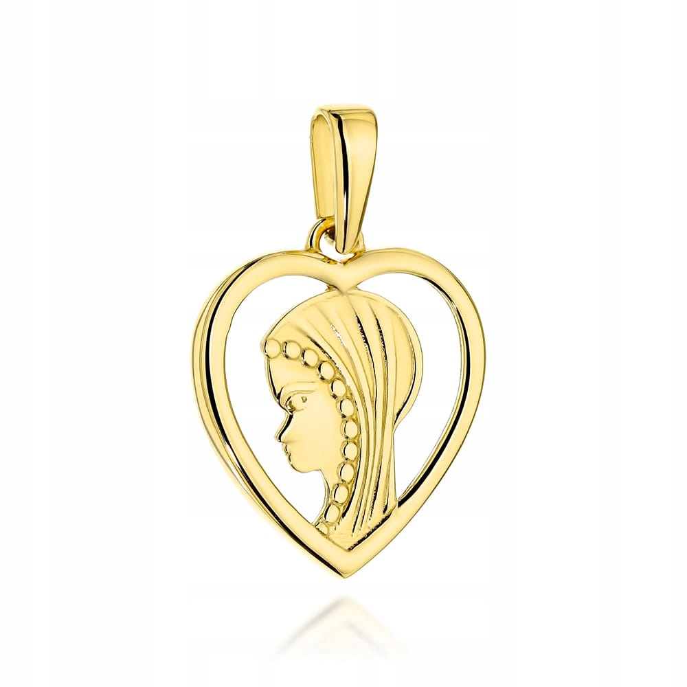Zlatý medailonek 585 s obrázkem Panny Marie v srdíčku na křtiny