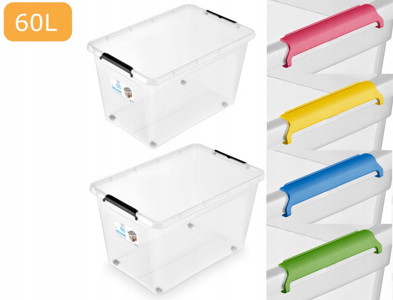 

2 x Pojemnik z pokrywą zamykany pudło plastik 60L