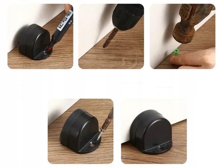 ODBOJNIK MAGNETYCZNY DO DRZWI ODBÓJ STOPER BLOKADA OGRANICZNIK CZARNY 1 szt Materiał stal nierdzewna