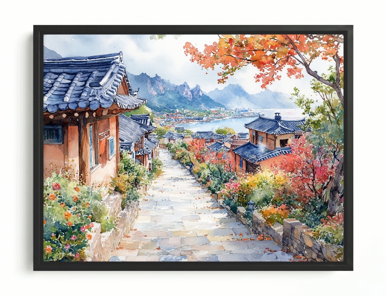 Obraz Rám Americký Box Tradiční Hanok Korea Hory Podzim Zátoka 80x60