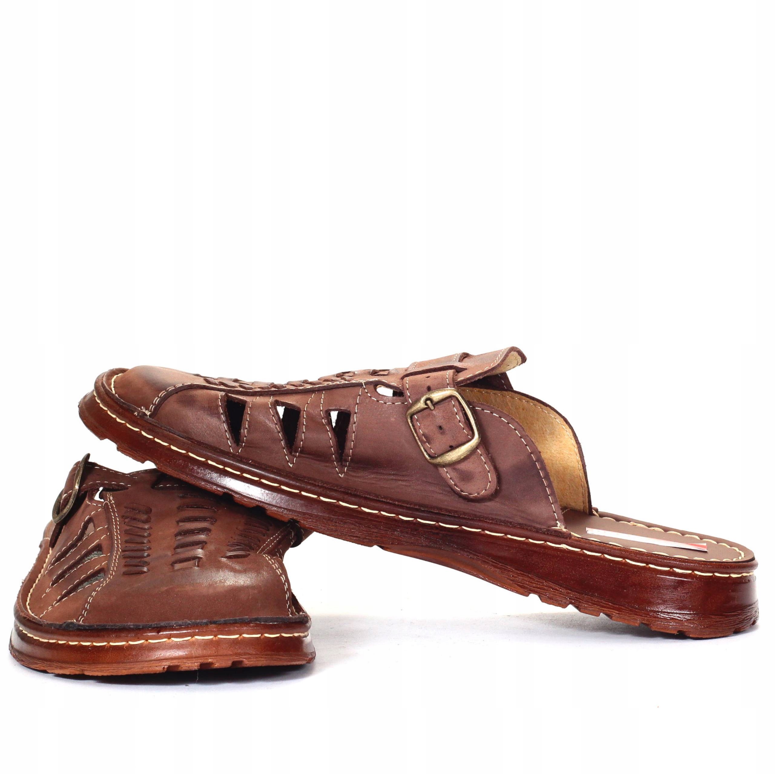 KLAPKI SKÓRZANE MĘSKIE POLSKIE WSUWANE OLIWKA Rozmiar 43