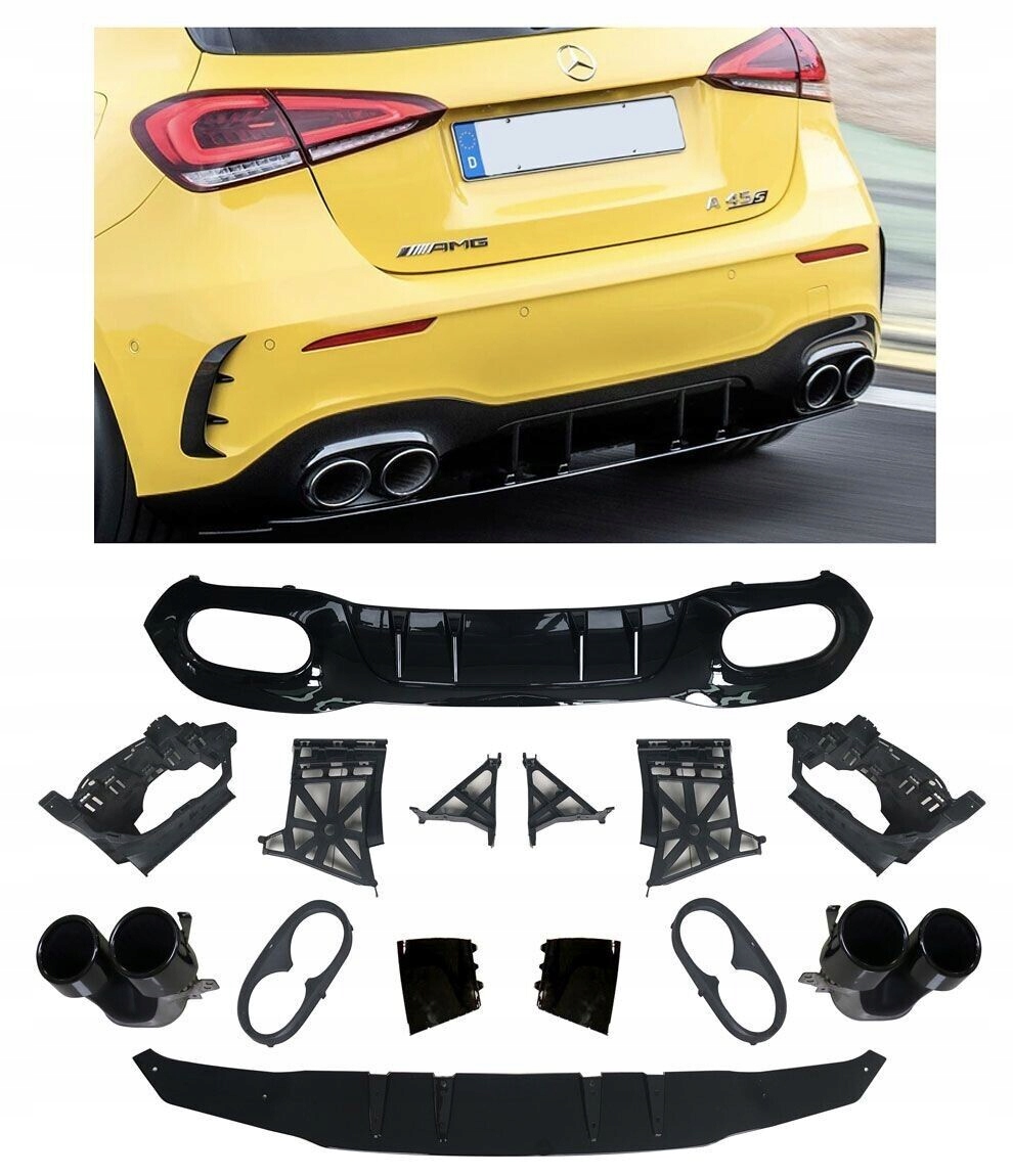 Difuzér Zadního Nárazníku Koncovky Mercedes A-class W177 A45 Amg Black Černý Sada