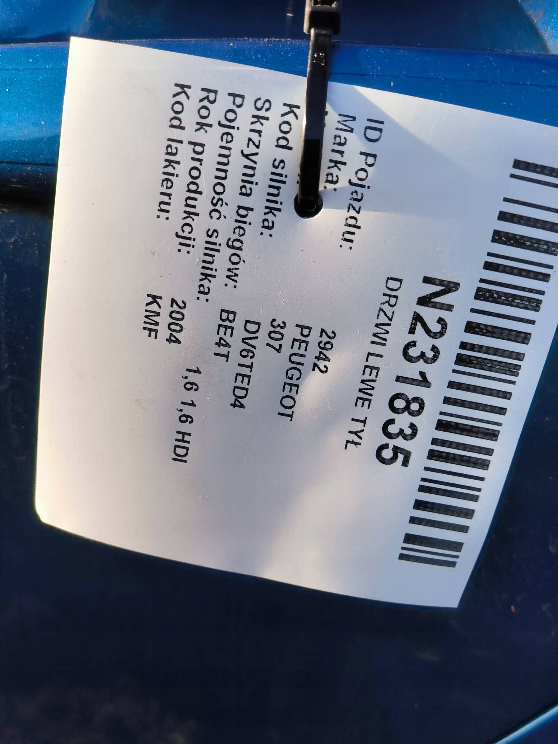 Tür links heck KMFD PEUGEOT 307